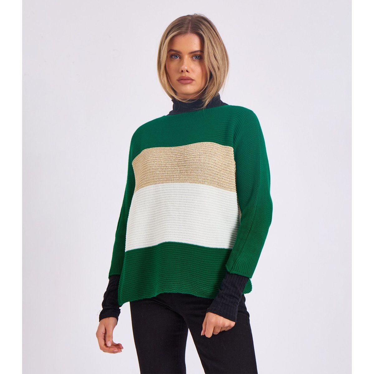 Gestreifter Oversize-Strickpullover mit Schlitzen