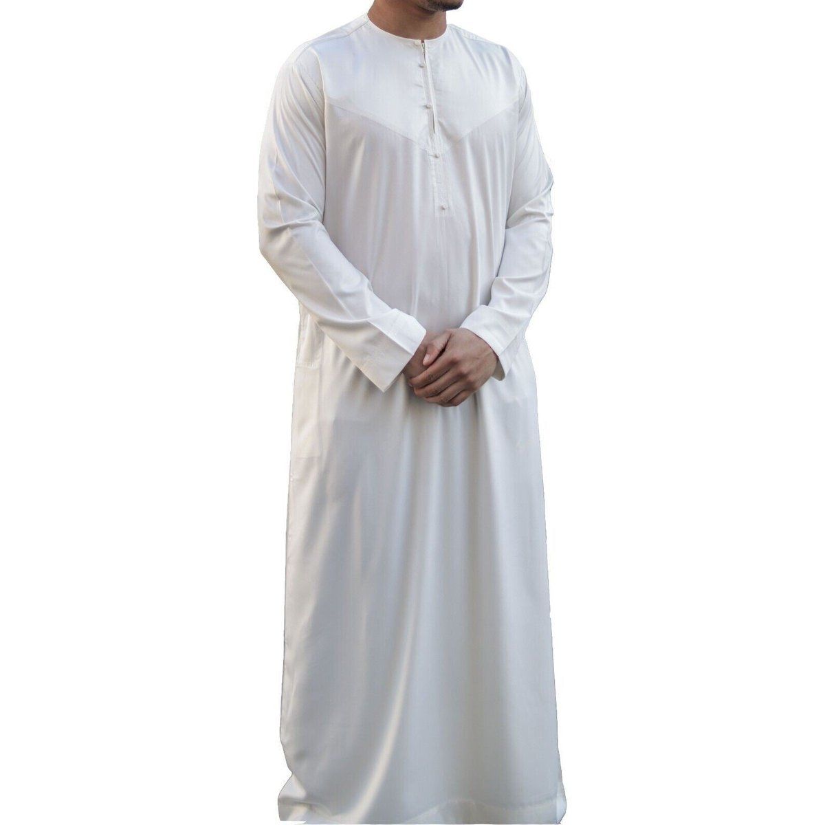 Cremefarbener Satin Thobe-Robe für Herren