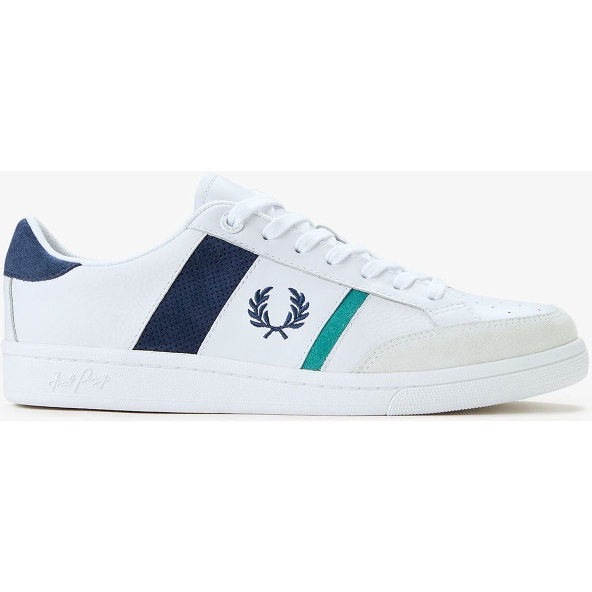 Fred Perry B725 Leder Wildleder Herren Weiß/Navy/Mint Sneaker