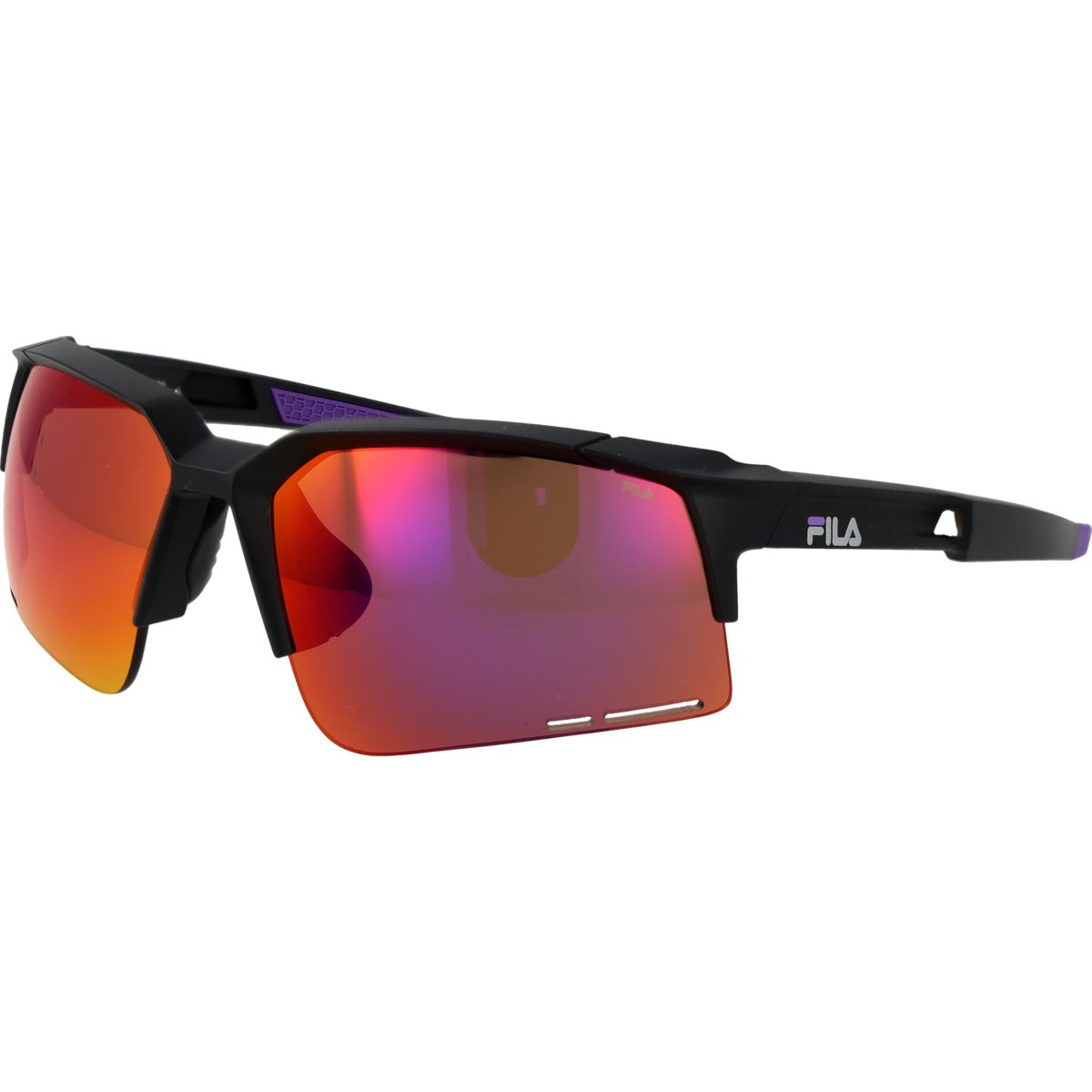 Sportliche Halbrand-Sonnenbrille mit roten Gläsern