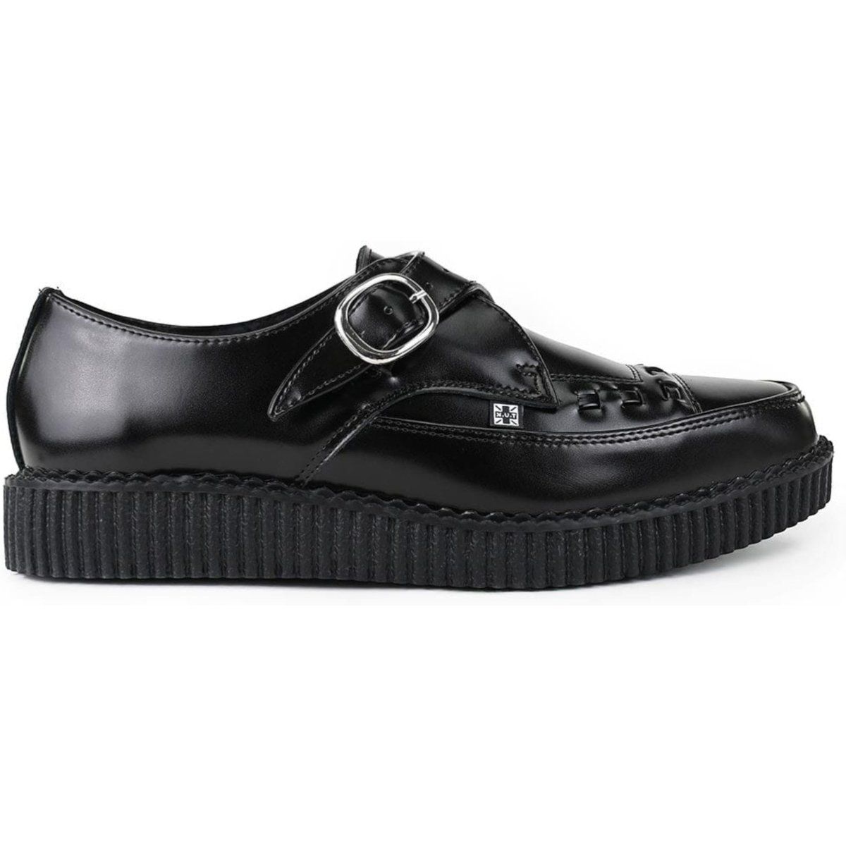 Schwarzer Leder Creepers Schuh mit Monkstrap