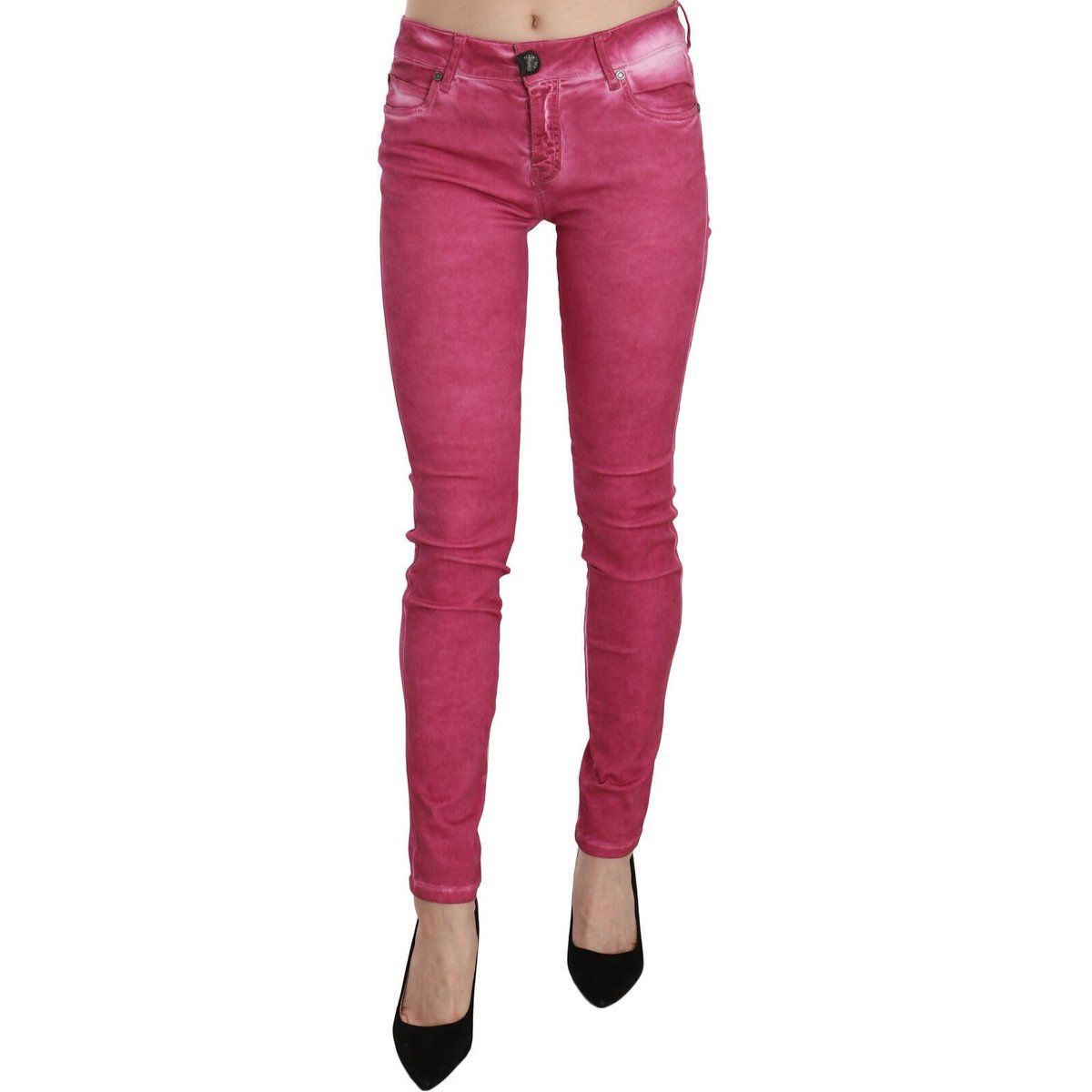 Pinke Skinny Jeans mit niedrigem Bund