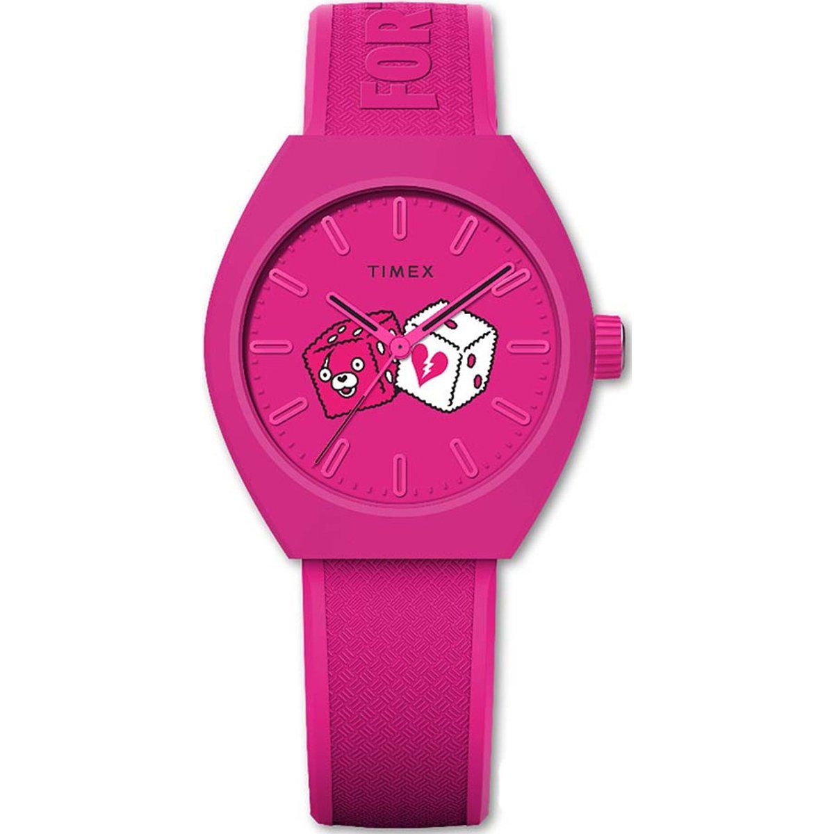 Verspielte Pinke Uhr mit Grafikzifferblatt
