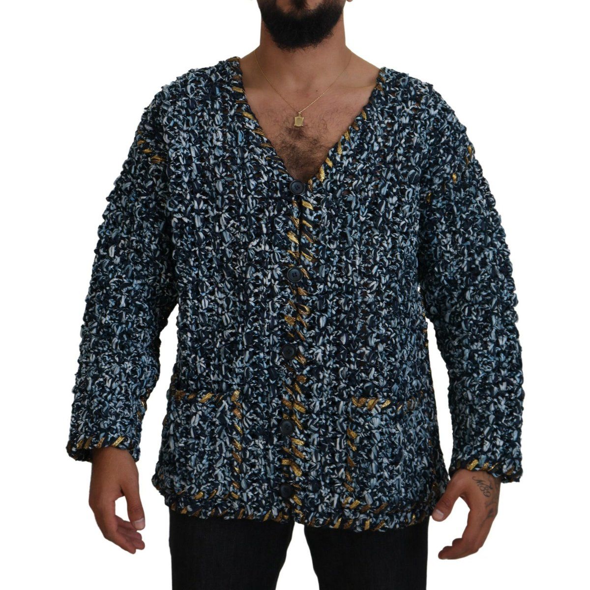 Strickjacke mit goldener Paspel, lässige Passform