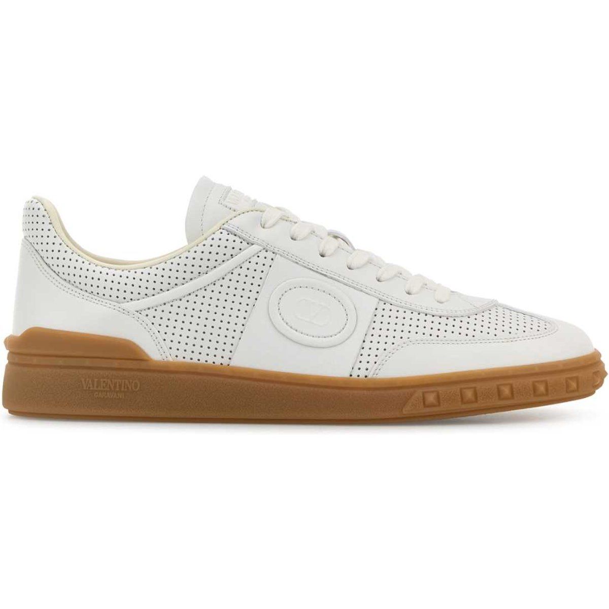 Weiße perforierte Nappa-Leder-Sneakers