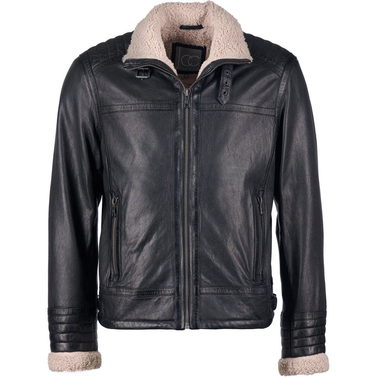 Lederjacke mit Shearling-Kragen