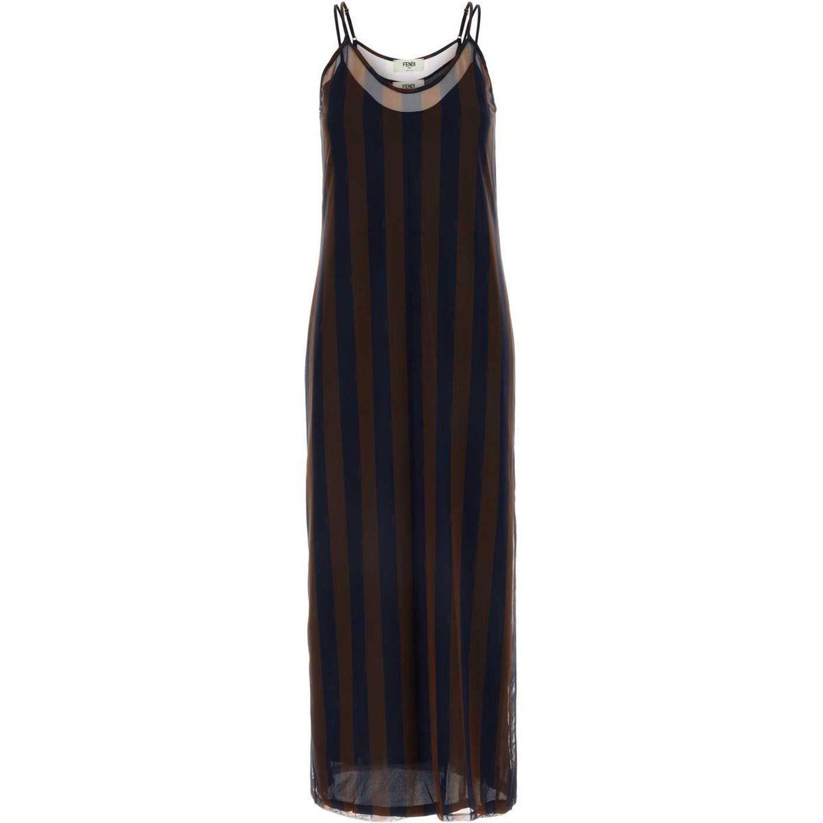 Vertikal gestreiftes Stretch-Tüll-Midikleid