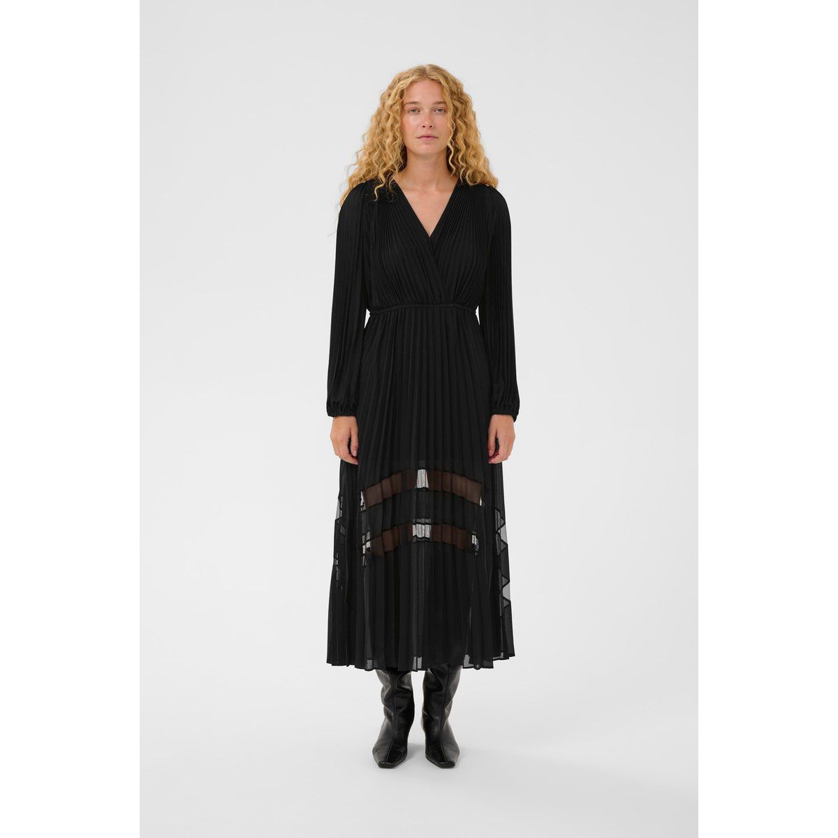 Plissee-Midikleid mit langen Ärmeln