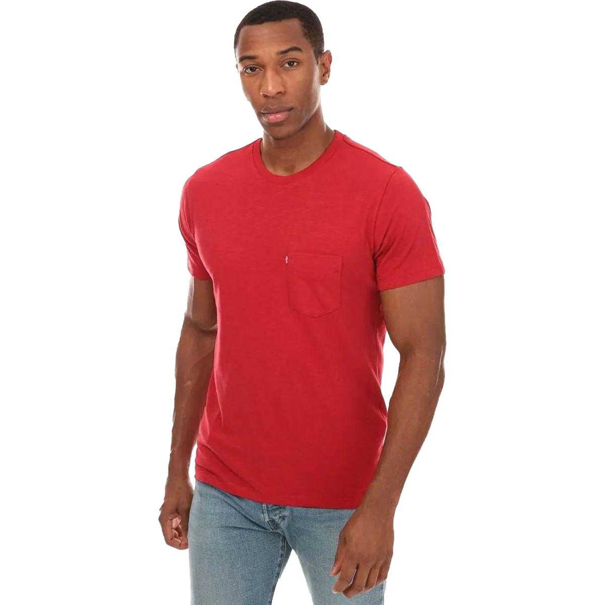 Herren Einfarbiges Rotes T-Shirt mit Tasche