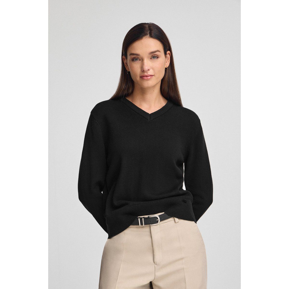 Klassischer V-Ausschnitt Pullover aus Wollmischung