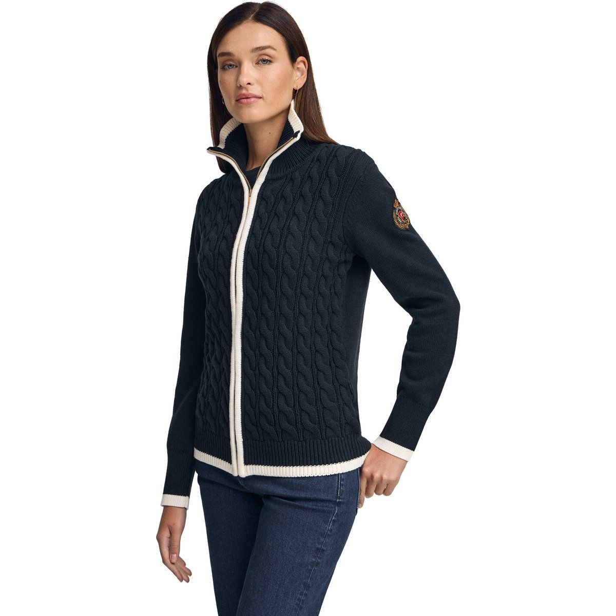 Zopfmuster Strickjacke mit Reißverschluss