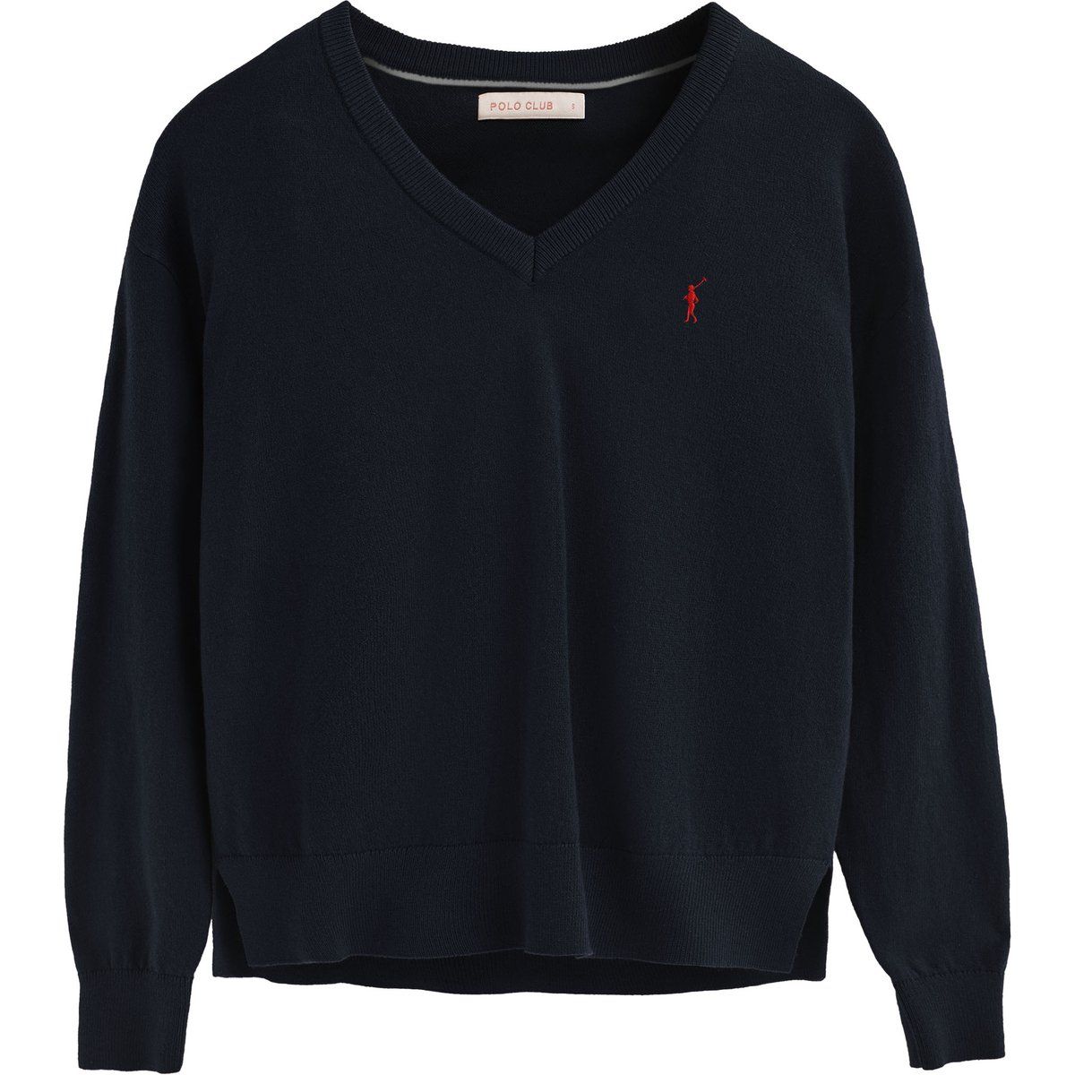 Marineblauer Pullover aus Wollmischung mit V-Ausschnitt