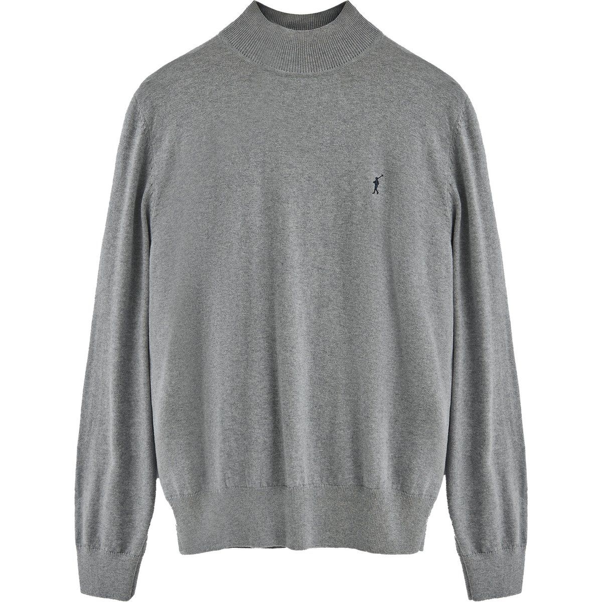 Grauer Strickpullover mit Stehkragen