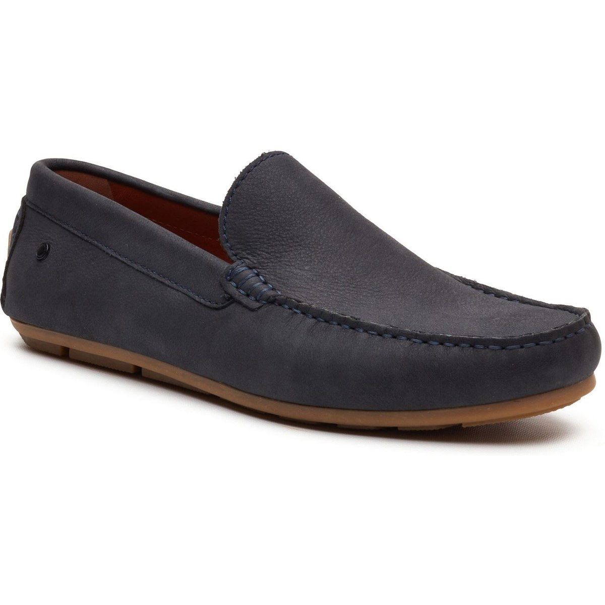 Base London Moss Fahrer Leder Herren Marineblau Slipper