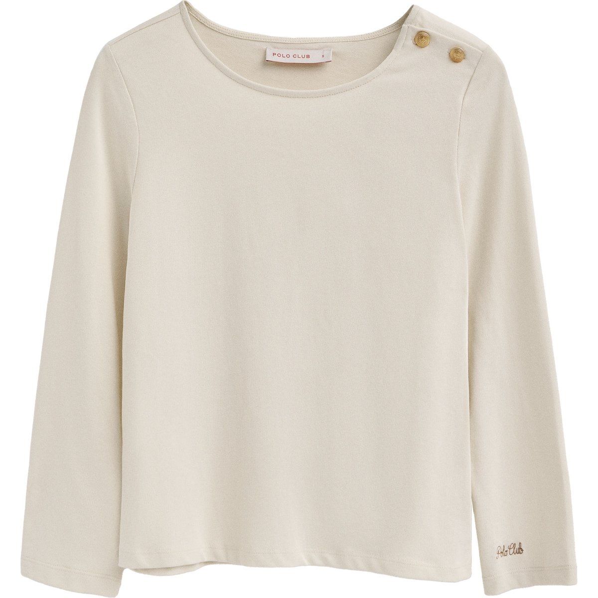 Ecru Langarmshirt mit Knopfdetails
