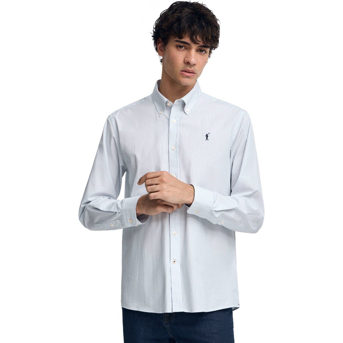 Hellblau gestreiftes Regular Fit Hemd