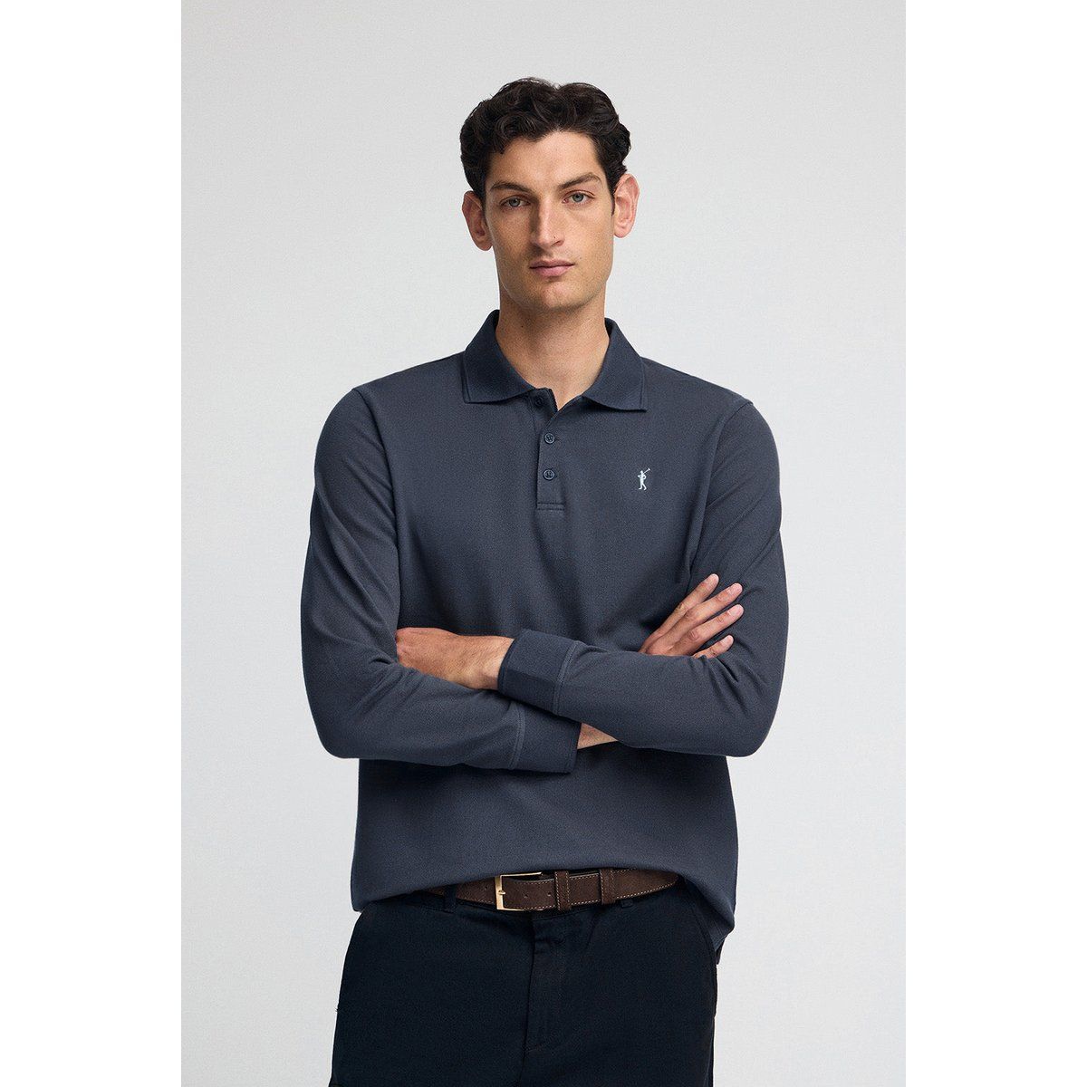 Piqué-Poloshirt mit langen Ärmeln