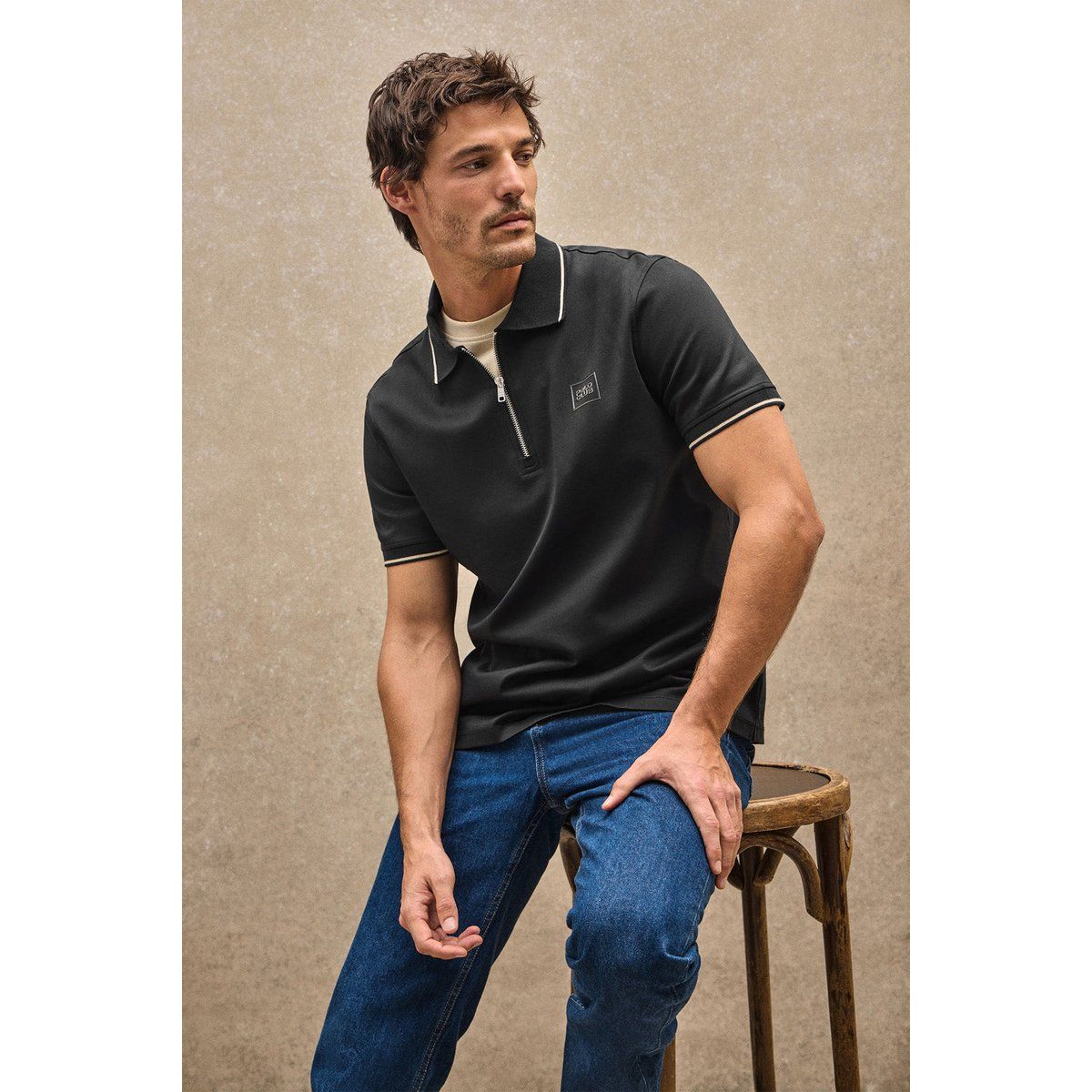 Piqué-Poloshirt mit Reißverschluss