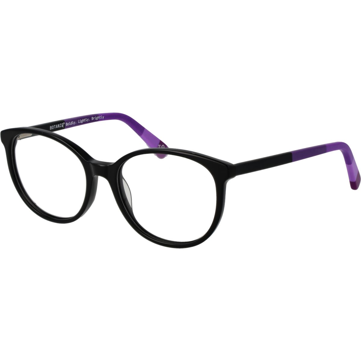 Runde schwarze Brille mit lila Akzenten