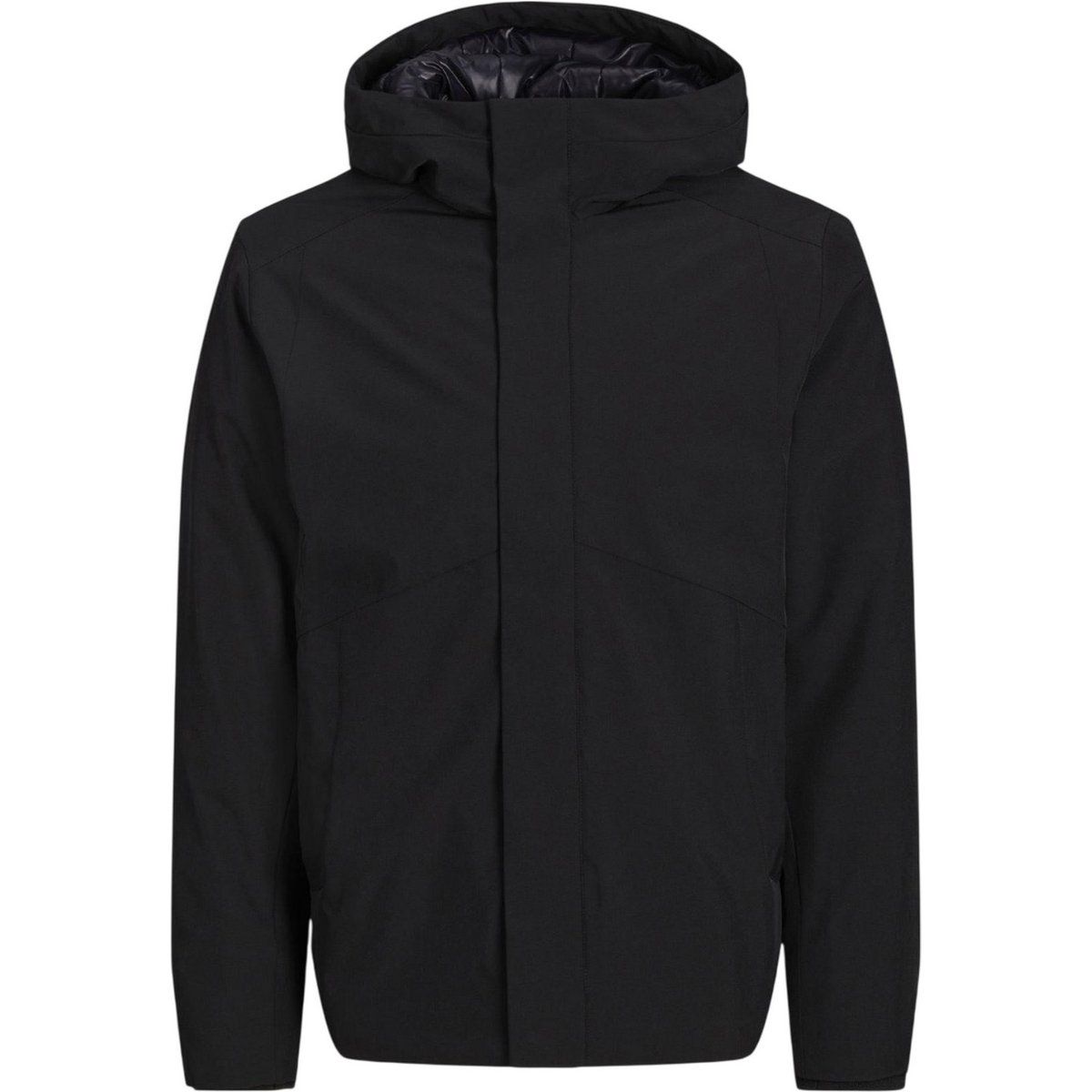 Schwarze Herrenjacke mit Kapuze, einfarbig