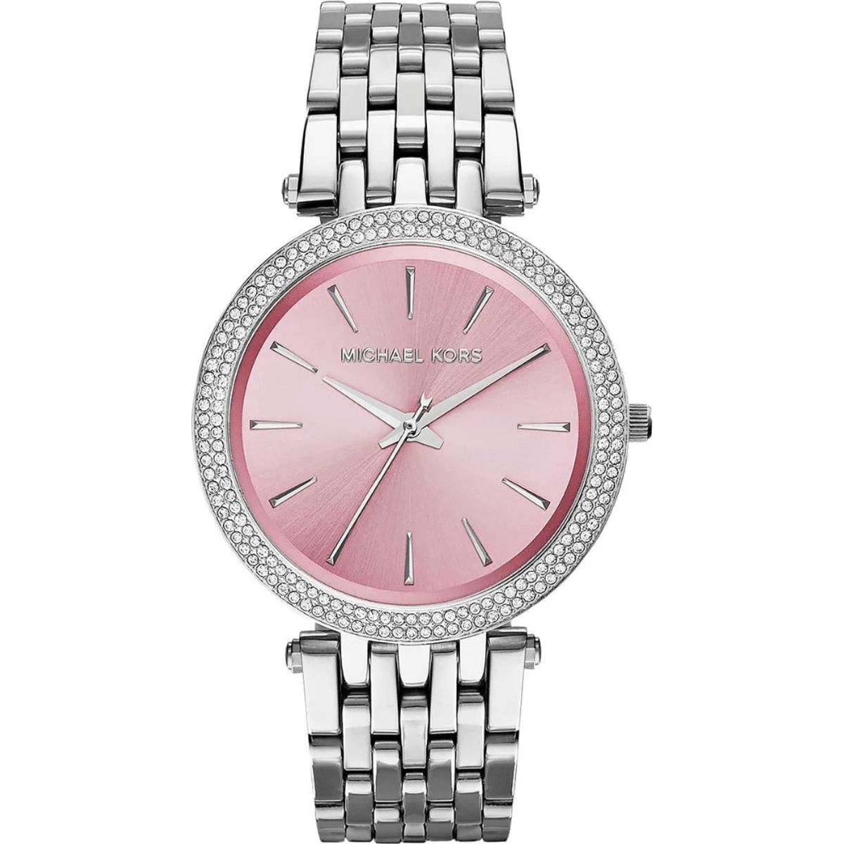 Elegante Edelstahl-Uhr mit rosafarbenem Zifferblatt