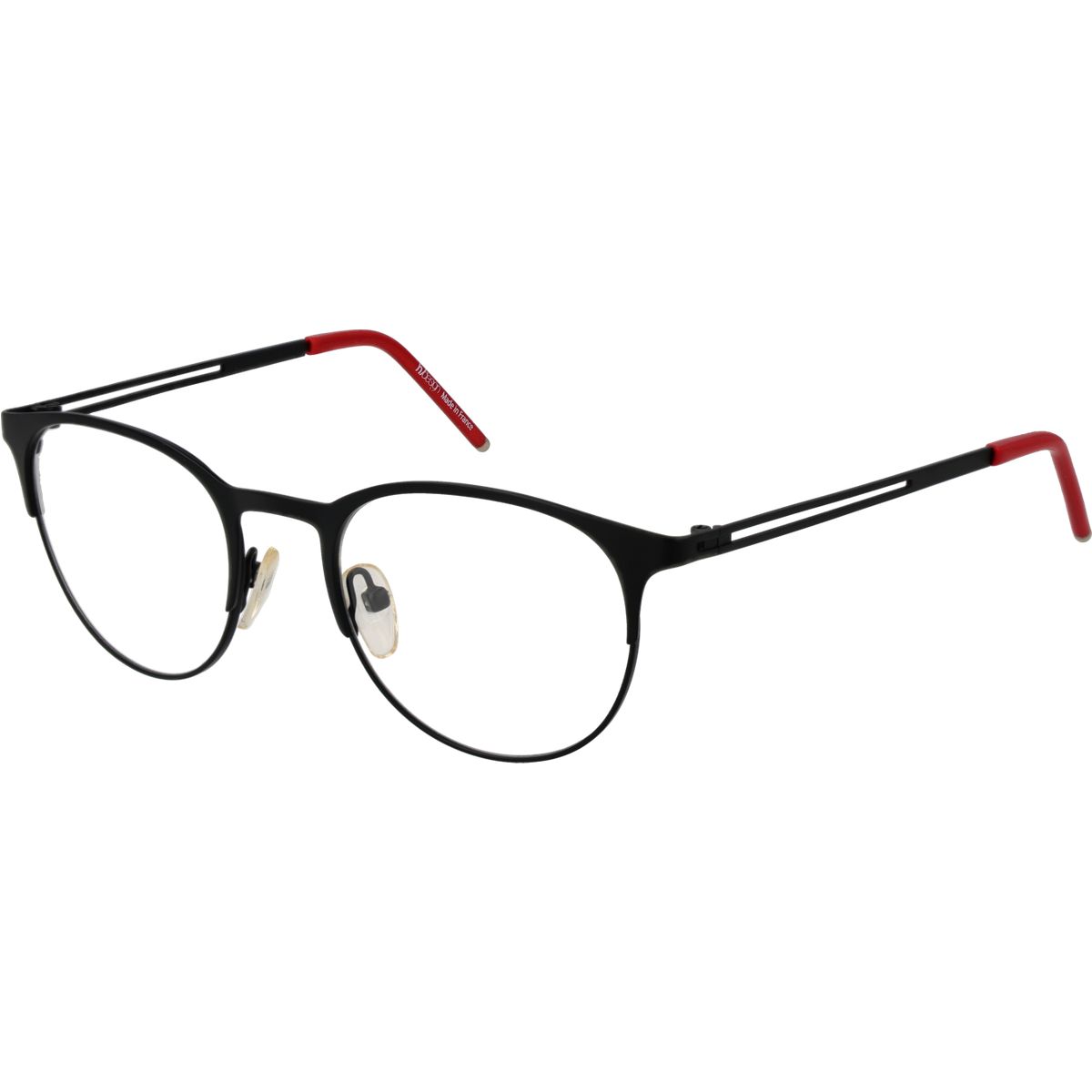 Runde Metallbrille mit roten Akzenten