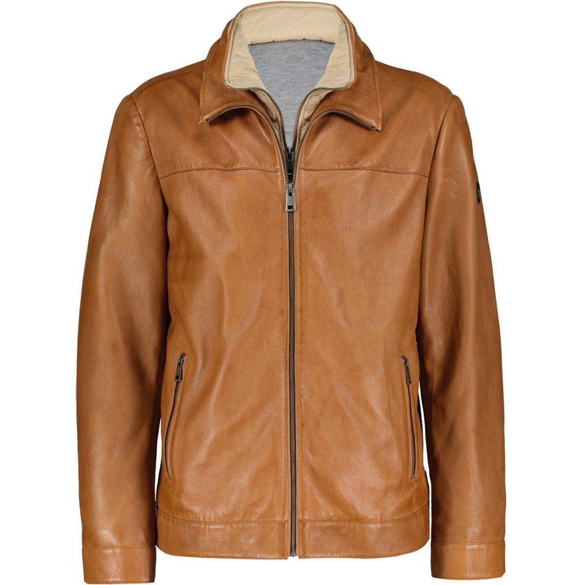 Herren Cognac Lederjacke mit Kragen