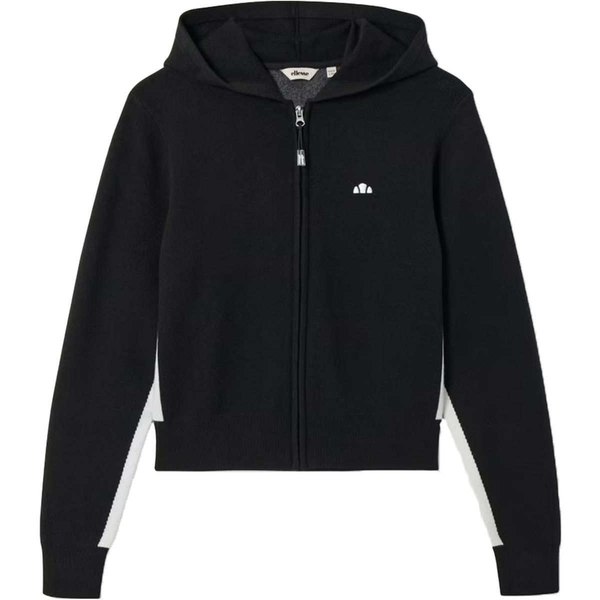 Schwarzer Jersey-Strick-Hoodie mit durchgehendem Reißverschluss