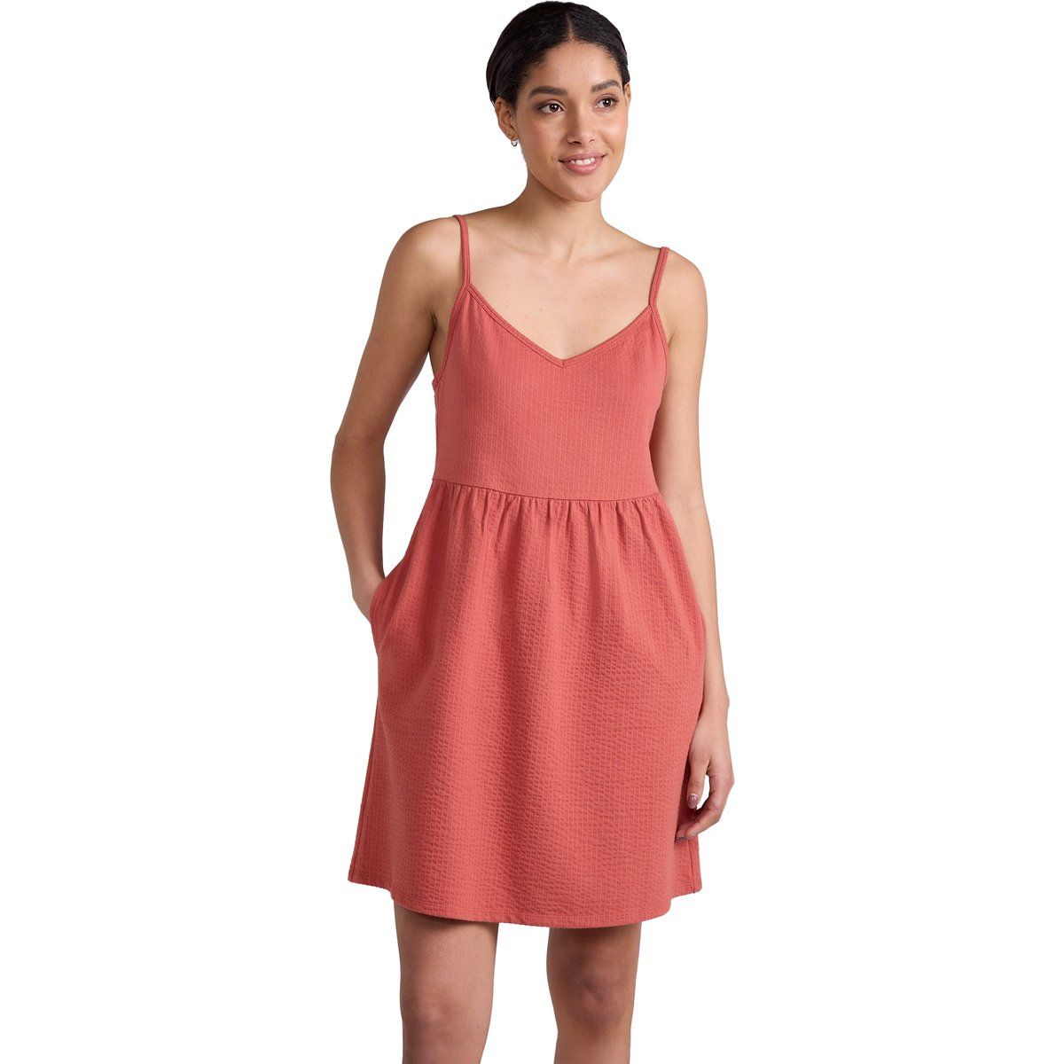 Ärmelloses Mini-Sommerkleid mit Taschen und Textur