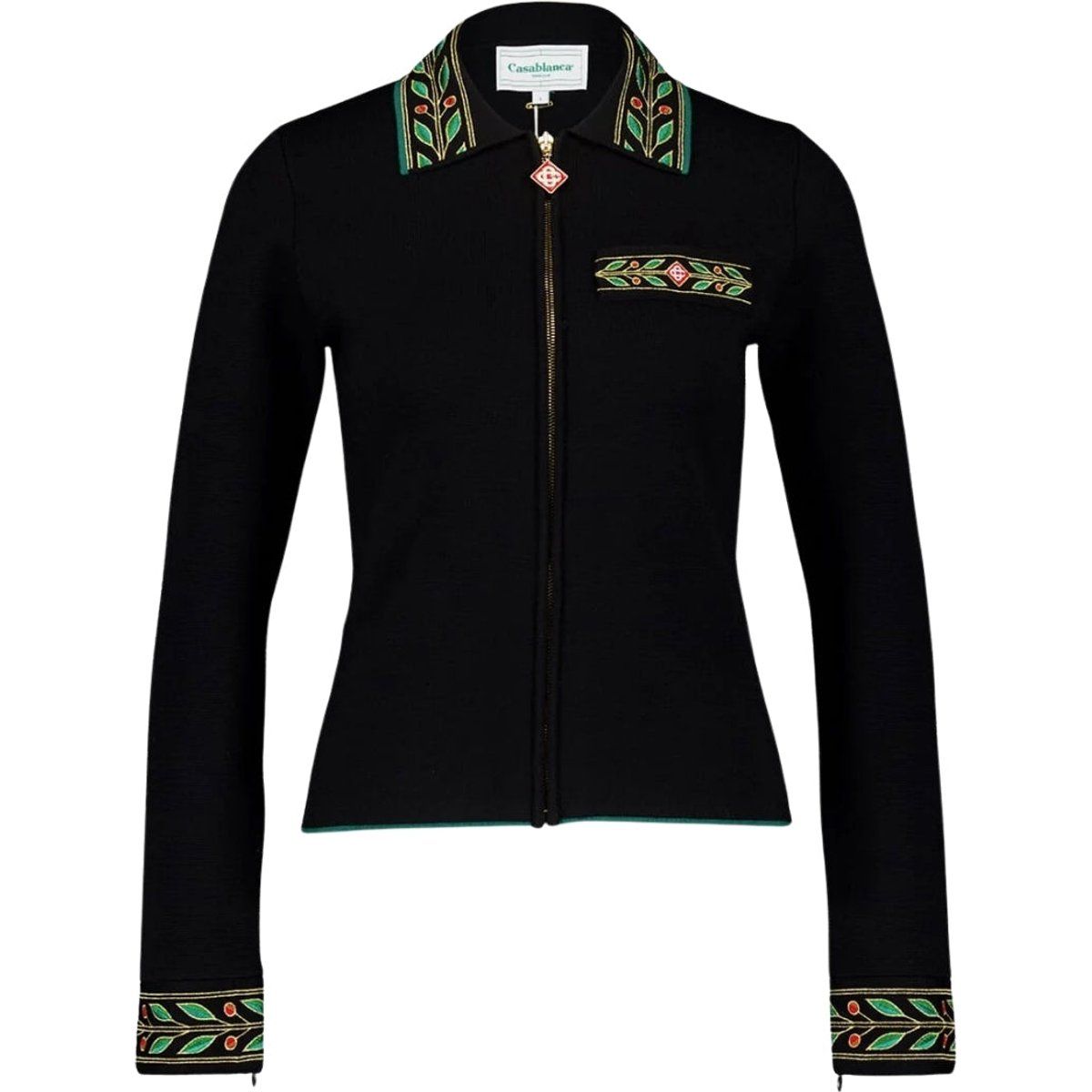 Zip-Jacke mit Lorbeer-Stickerei
