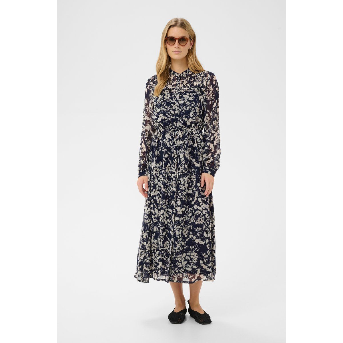 Geblümtes Midi-Hemdkleid