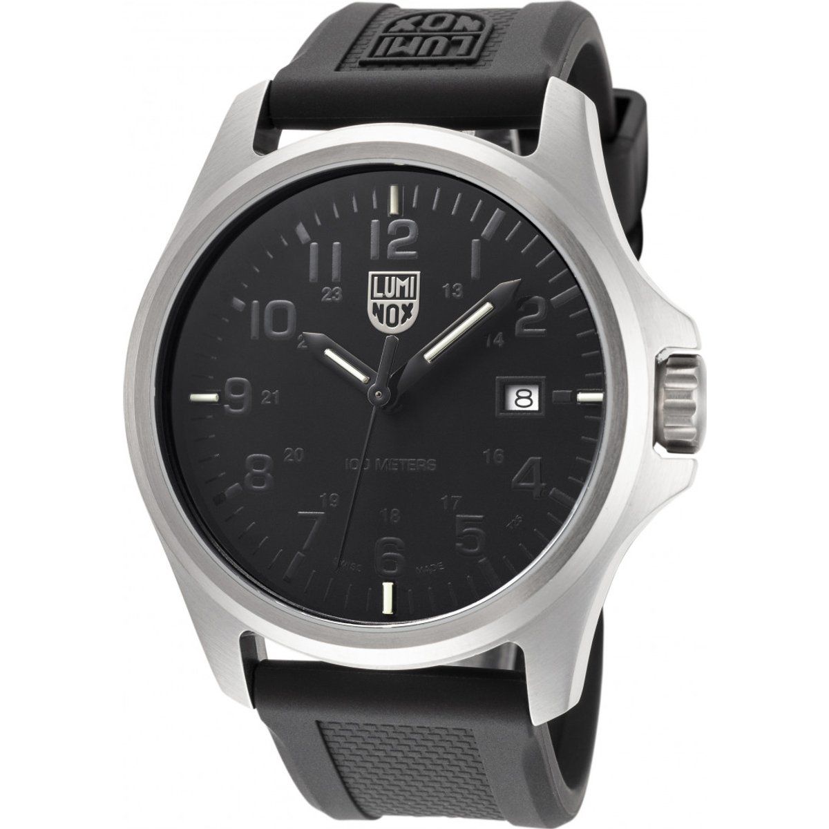 Edelstahl Uhr mit schwarzem Zifferblatt