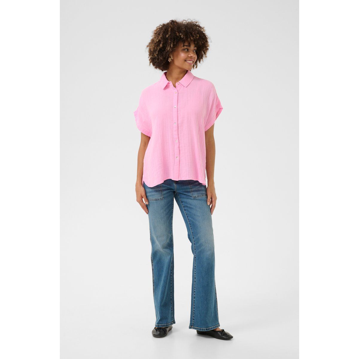 Oversize Kurzarm Hemd mit Knopfleiste