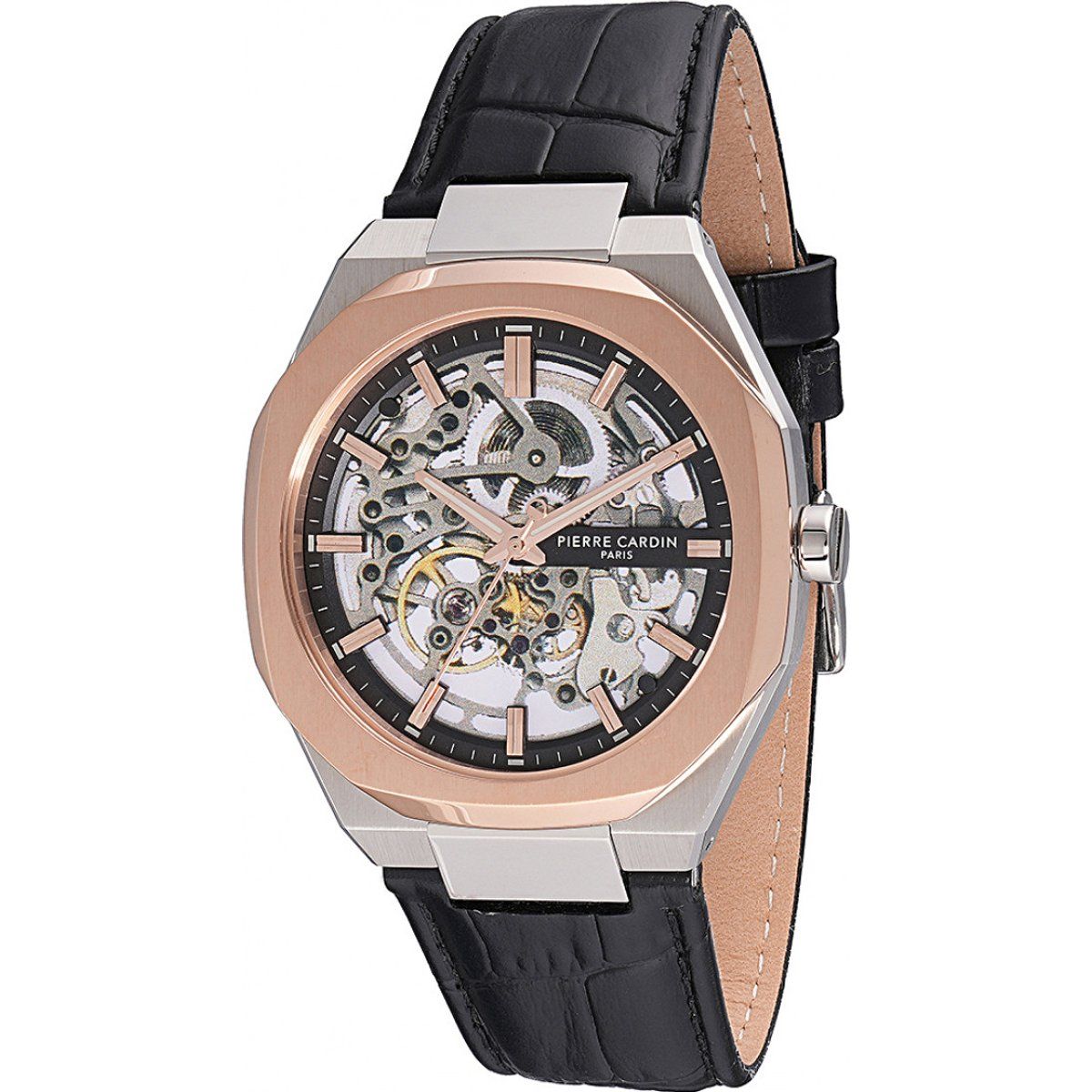 Elegante Skelett-Zifferblatt-Uhr mit Lederarmband