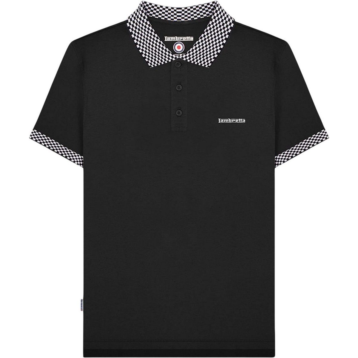 Schwarzes Poloshirt mit kariertem Besatz