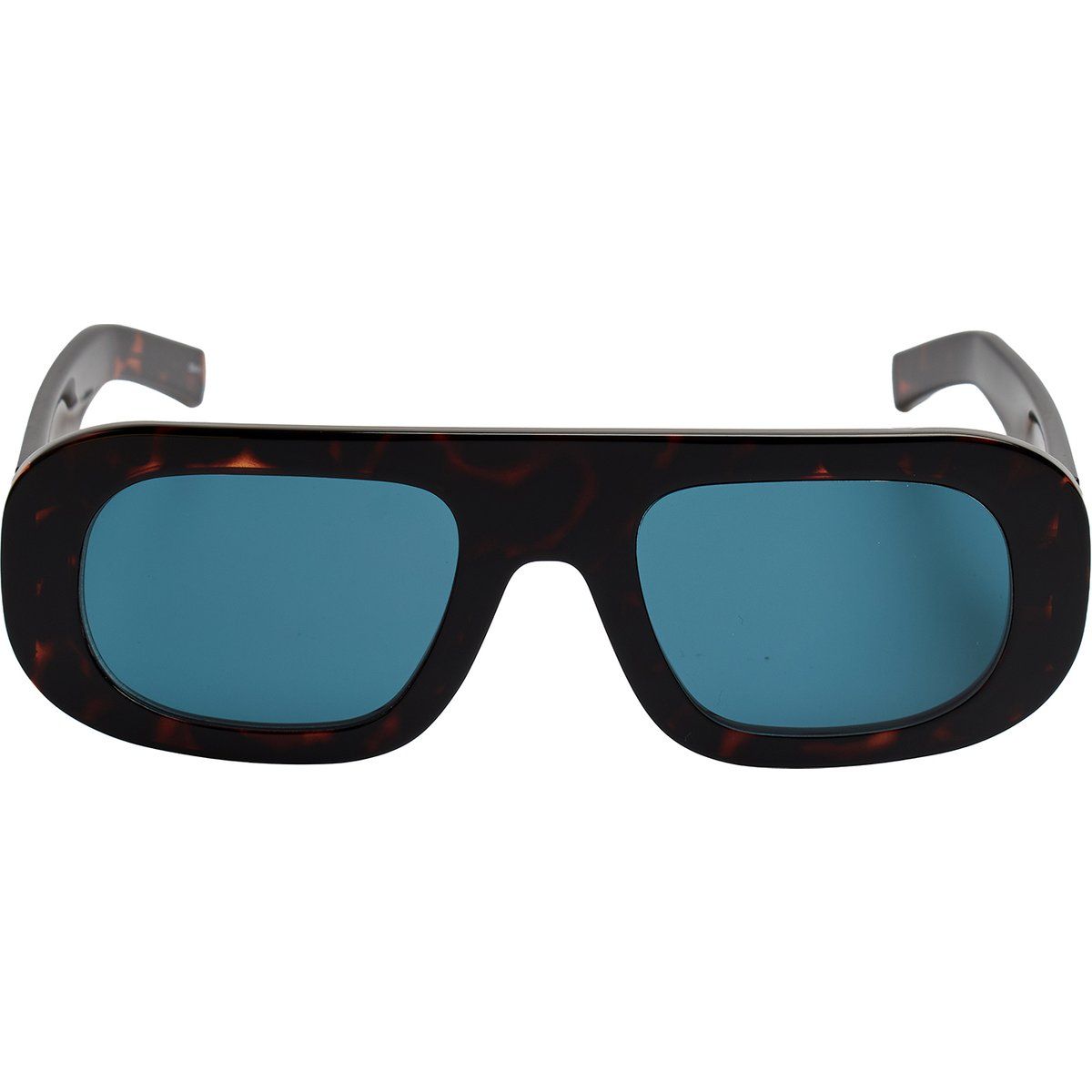 Auffällige, rechteckige Sonnenbrille mit blauen Gläsern