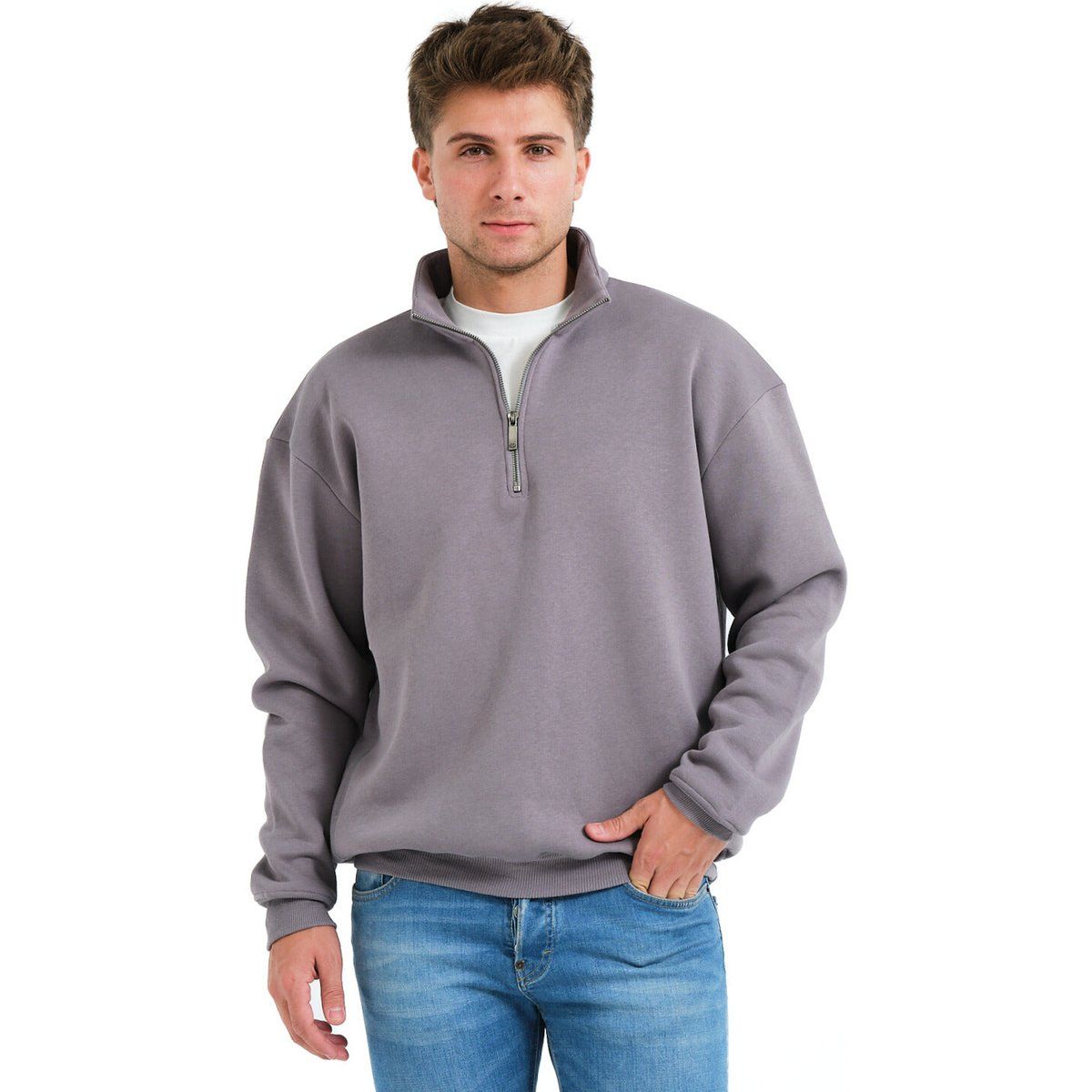 Herren Sweatshirt mit Viertelreißverschluss und Stehkragen