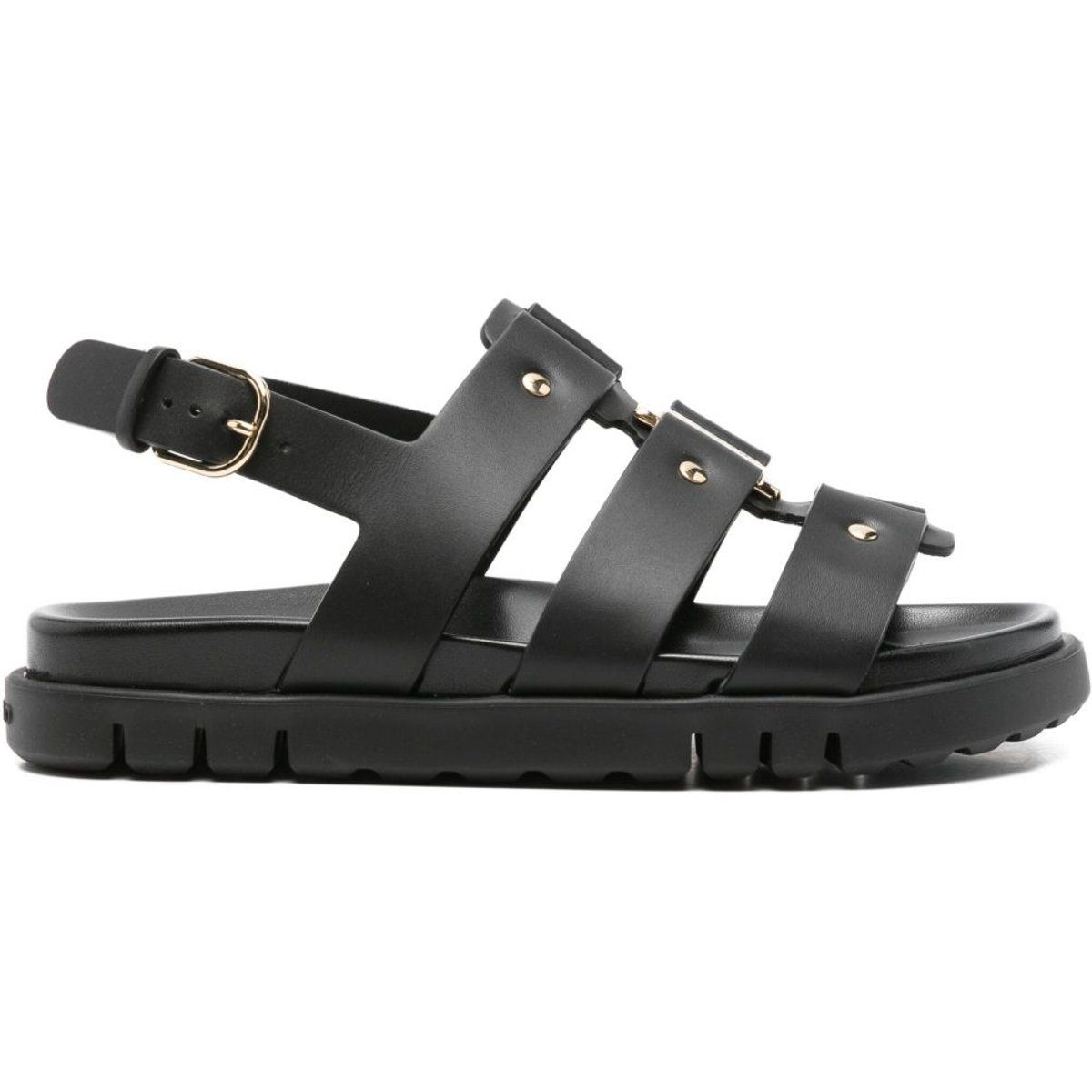 Schwarze Gladiator-Sandalen aus Leder mit Schnalle