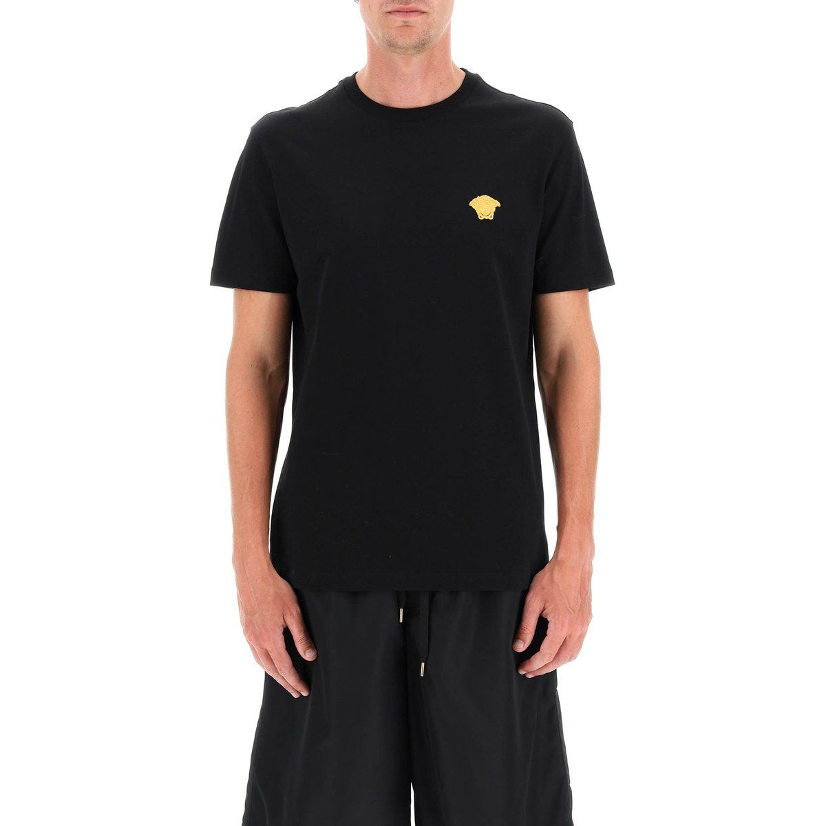 Baumwoll-T-Shirt mit Medusa-Logo-Stickerei