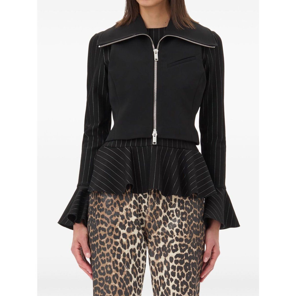Nadelstreifen Peplum Jacke mit Glockenärmeln