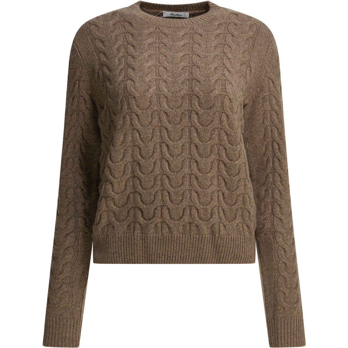 Brauner Kaschmir-Zopfstrickpullover
