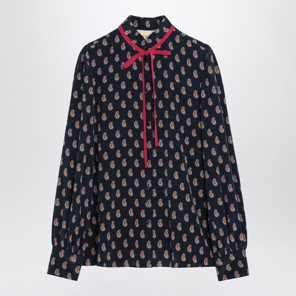 Seidenbluse mit Paisleymuster und Schleife