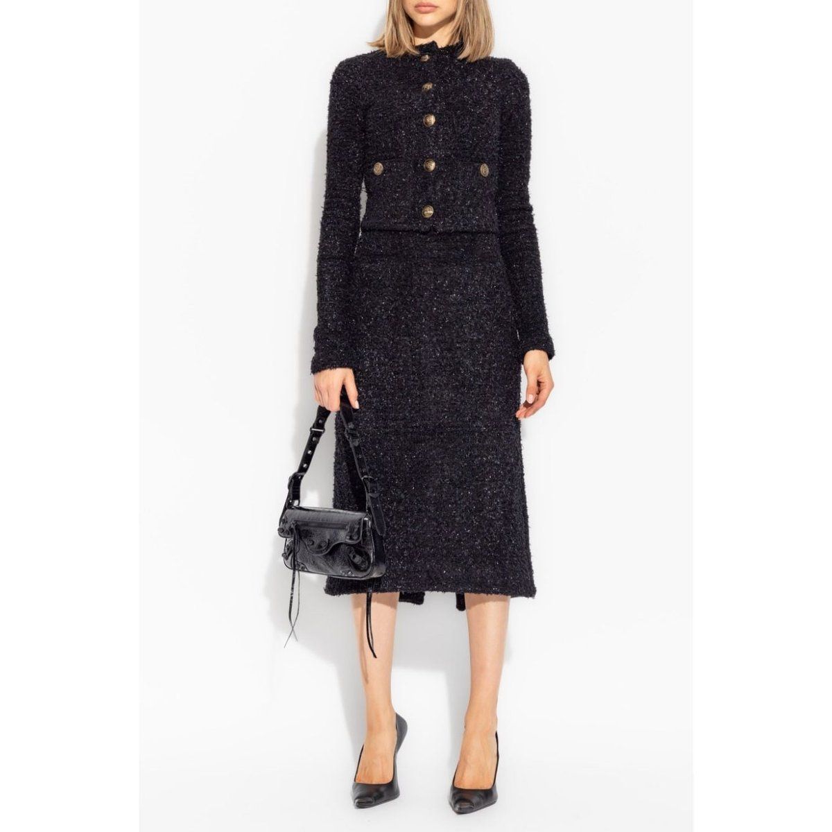 Eleganter strukturierter Tweed-Midi-Rock