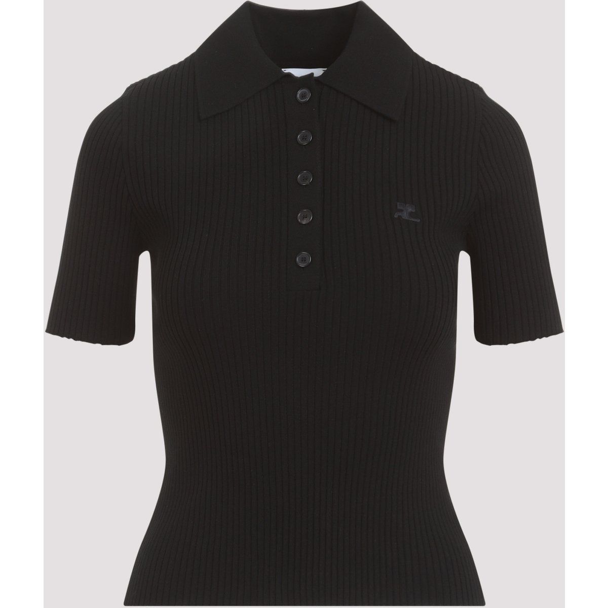 Geripptes Strick-Poloshirt mit Logo