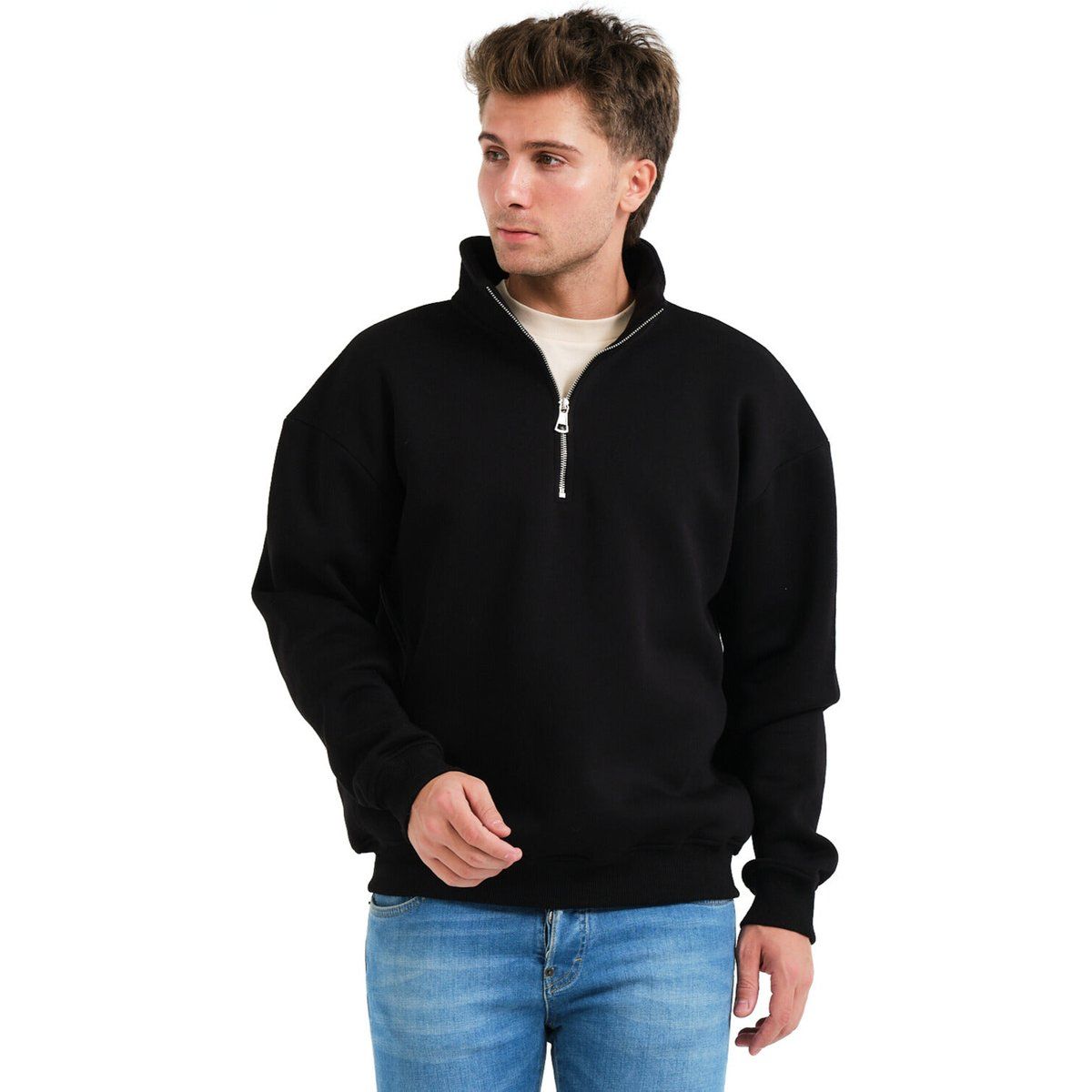 Herren Sweatshirt mit Stehkragen und halbem Reißverschluss