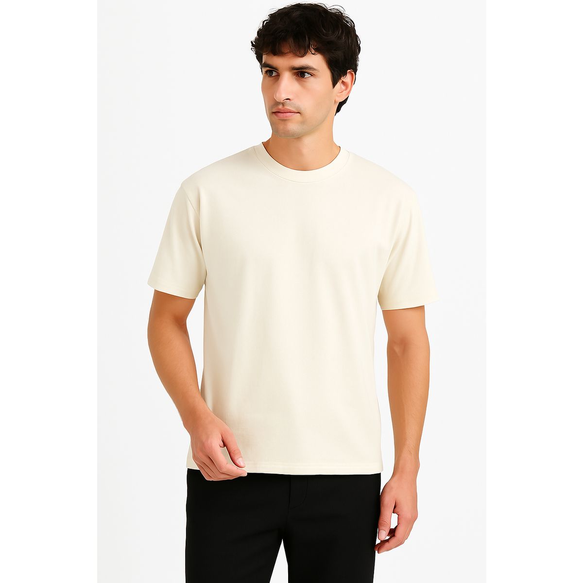 Herren Oversize Beige Baumwoll T-Shirt