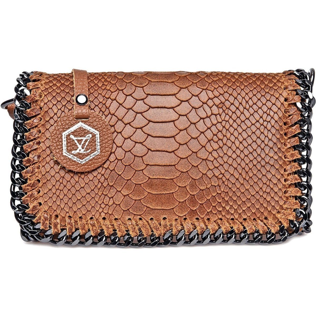 Schlangenleder Clutch mit Kettendetail