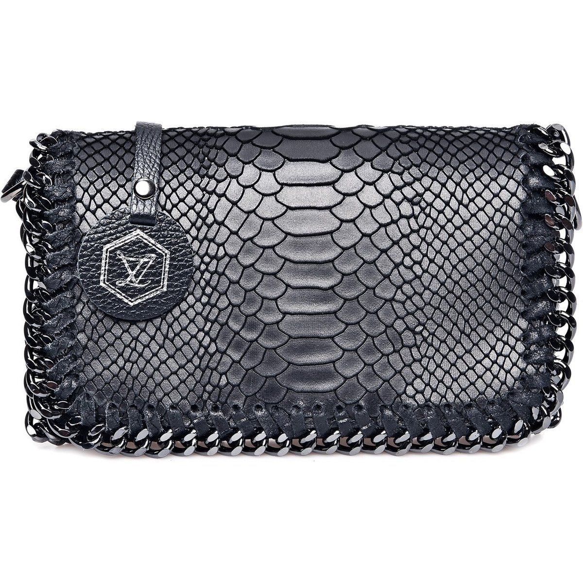Schwarze Handtasche aus geprägtem Leder mit Kette