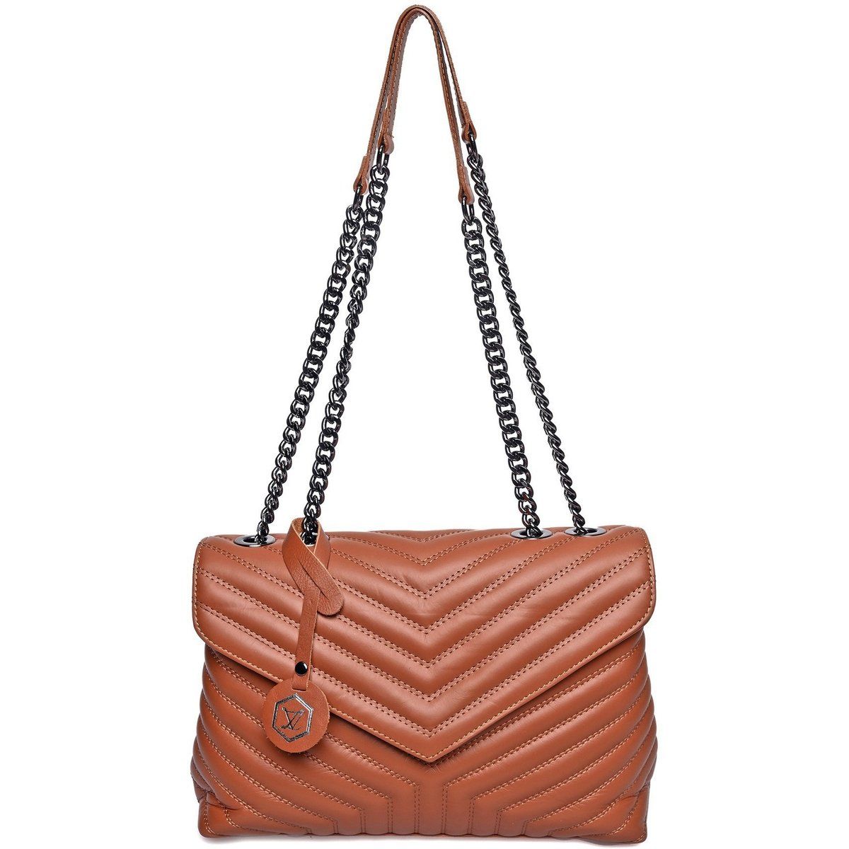 Gesteppte Ledertasche mit Kette