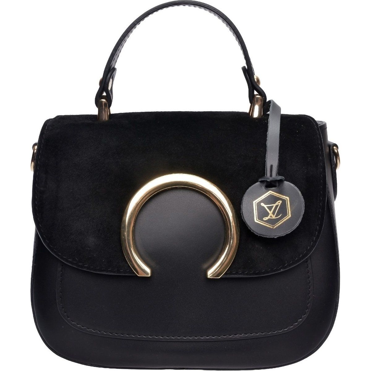 Elegante schwarze Lederhandtasche mit Griff